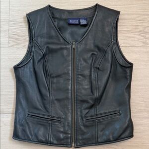 Hillard & Hanson black leather full zip motorcycle vest size xs
